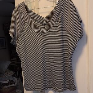 Ultra Flirt Black and White Striped Short Sleeve Top 3X